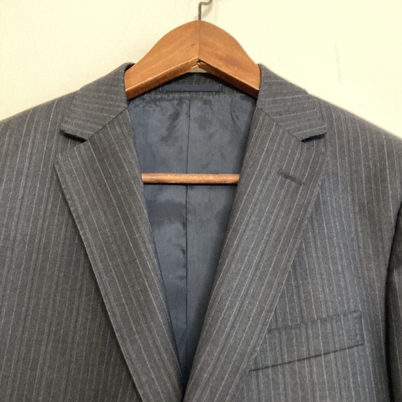 Z Zegna Suit Mens 38R 34 x 30 Gray Blue Pinstripe Wool 2 Piece Blazer Pants - Picture 4 of 16